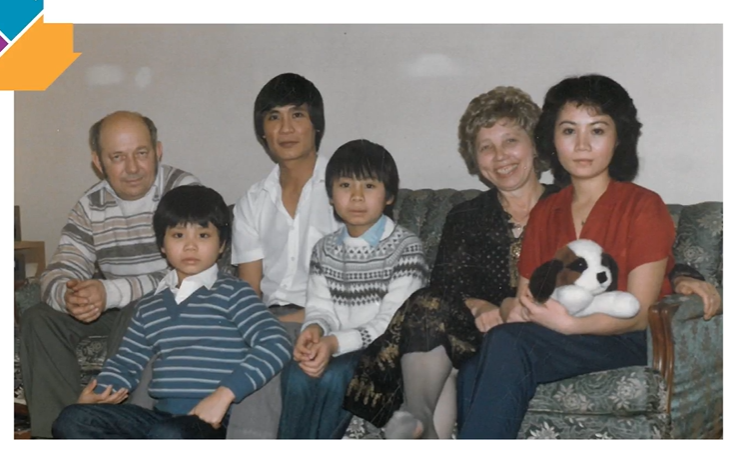 Hans and Frieda Claassen host a Vietnamese family who had recently arrived in Canada